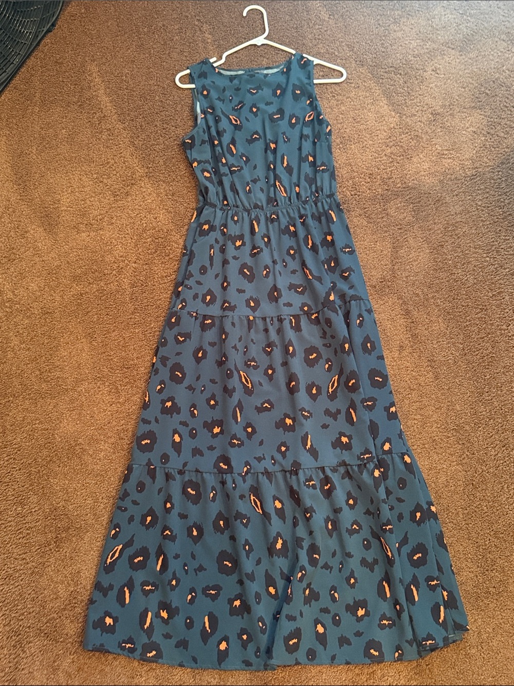 SHEIN Teal Maxi Dress with Black and Orange Leopard Print